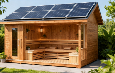 Kanpoko eguzki-sauna egur trinkoko barrualdea eta pertsonalizagarriak diren ingeniaritza soluzioekin